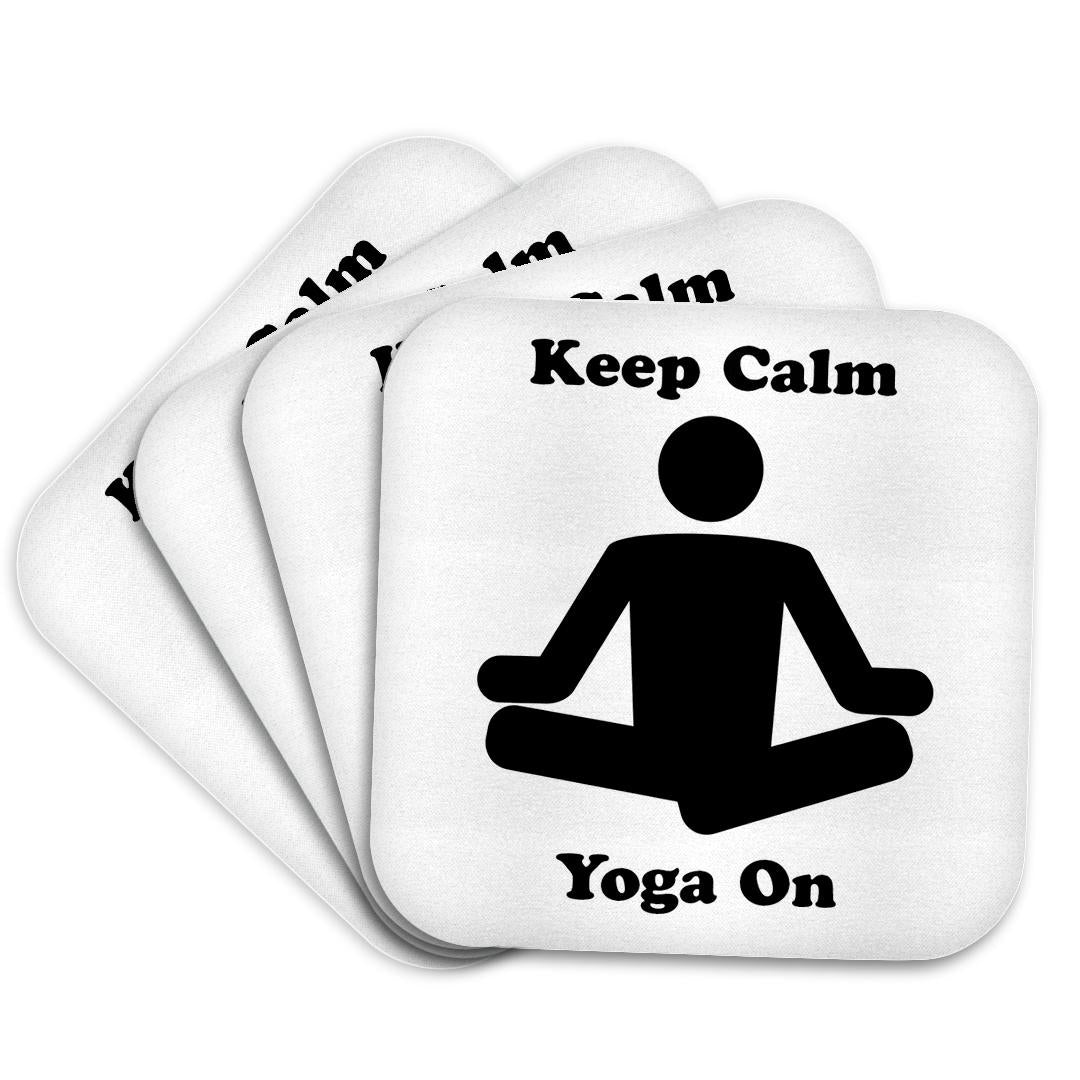 3dRose EvaDane - Funny Cartoons - Keep calm yoga on - Coasters (cst_123067)