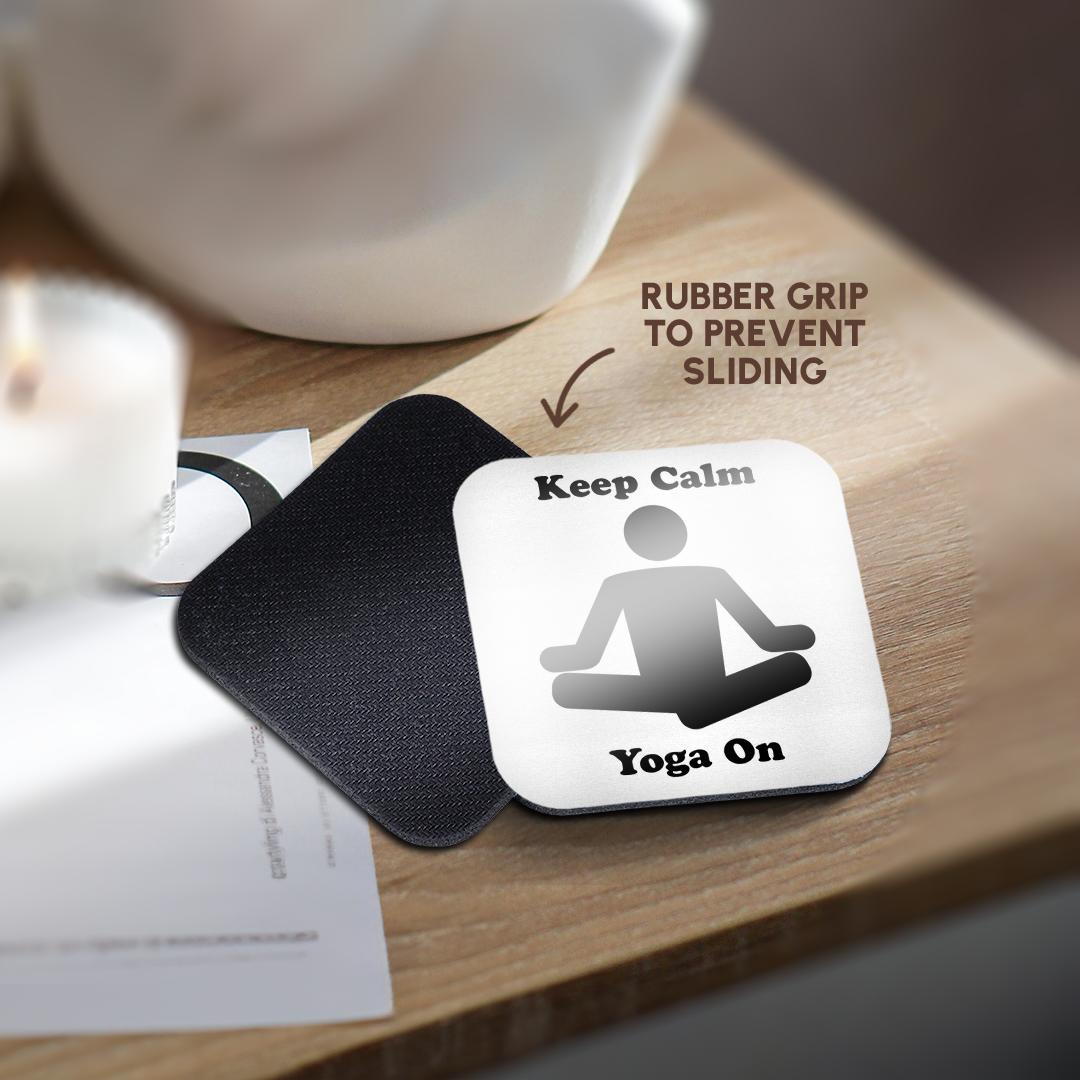 3dRose EvaDane - Funny Cartoons - Keep calm yoga on - Coasters (cst_123067)