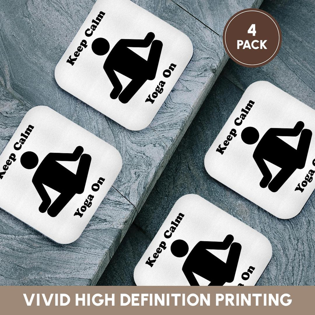 3dRose EvaDane - Funny Cartoons - Keep calm yoga on - Coasters (cst_123067)